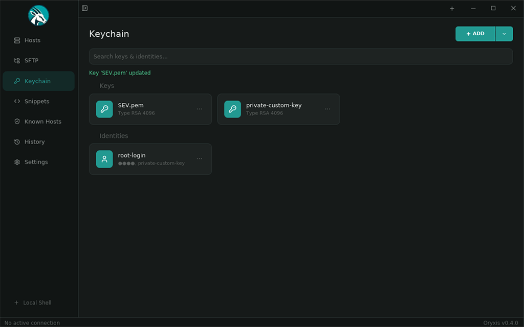 Keychain showing keys and reusable identities