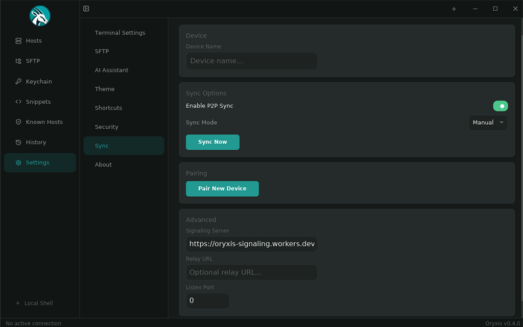 P2P Sync settings with pairing flow